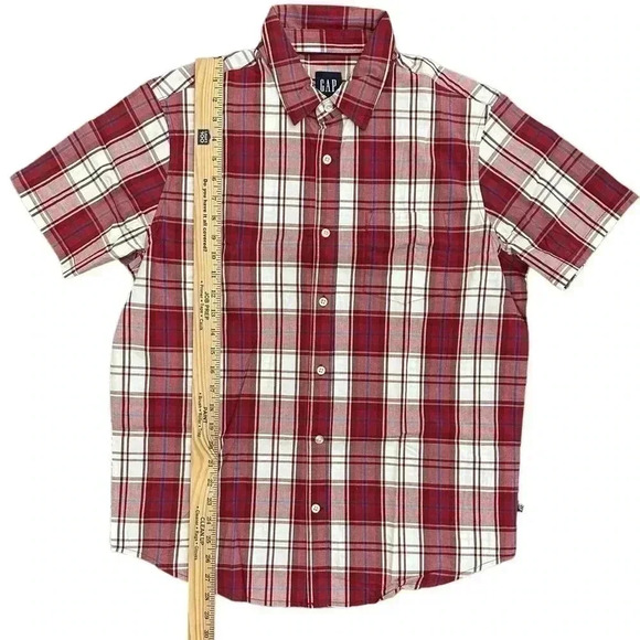 Gap Shirt Men's Large Blue Plaid Button Up Short Sleeve Cotton - Picture 6 of 7